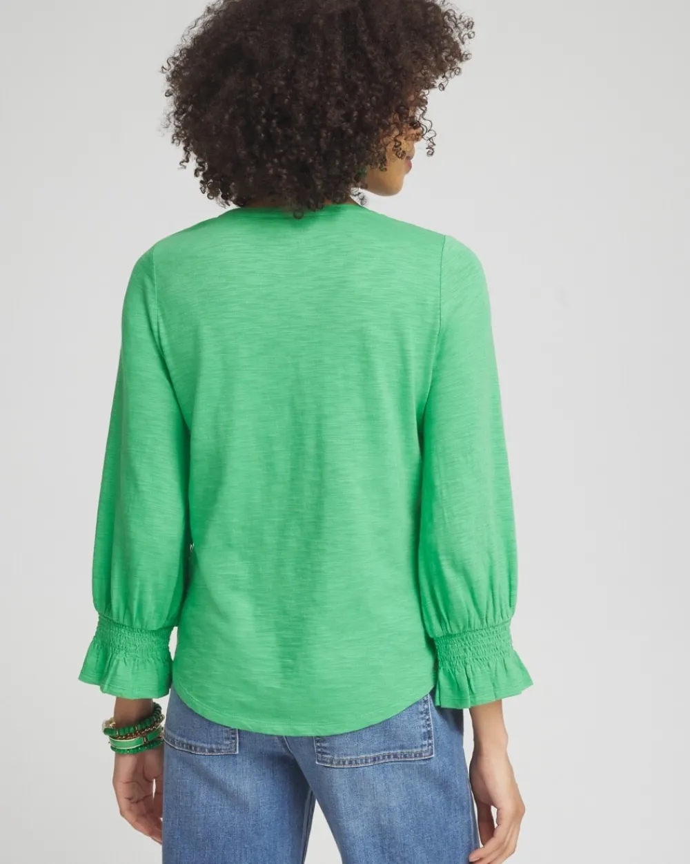 Online Smocked 3/4 Sleeve Tee Tops