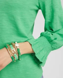 Online Smocked 3/4 Sleeve Tee Tops