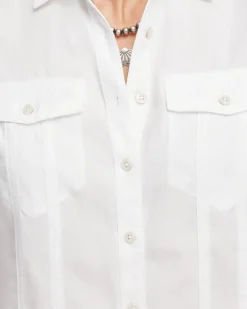 Online Split Cuff Denim Pocket Shirt Tops