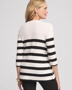 Best Sale Stripe Button Detail Tunic Tops