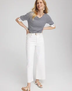 Sale Stripe Grommet Detail Tee Tops
