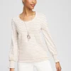 Discount Stripe Smocked Cuff Tee Tops