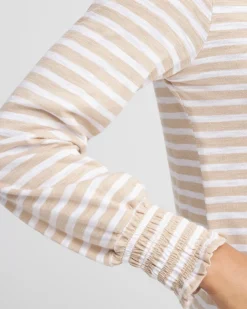 Discount Stripe Smocked Cuff Tee Tops