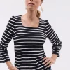 Discount Stripe Square Neck Bell Sleeve Top Tops