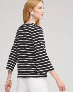 Discount Stripe Square Neck Bell Sleeve Top Tops
