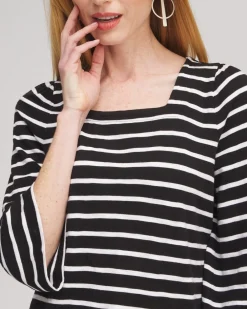 Discount Stripe Square Neck Bell Sleeve Top Tops