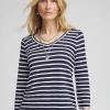 Fashion Stripe V-neck 3/4 Sleeve Tee Tops