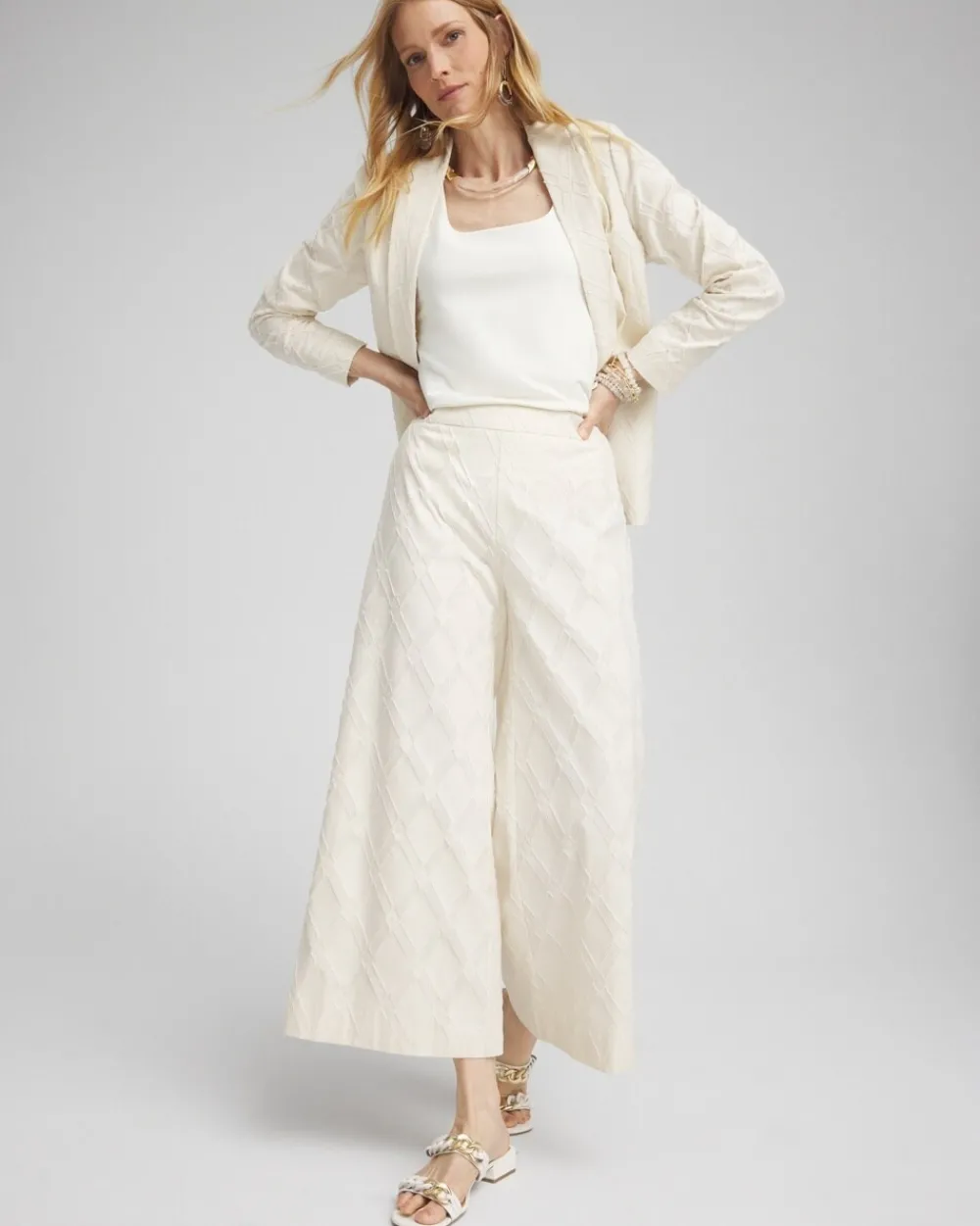 Flash Sale Textured Wide Leg Cropped Pants Pants
