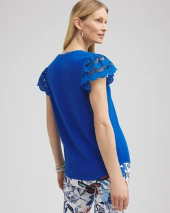 Cheap Tiered Eyelet Sleeve Top Tops