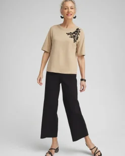 Hot Touch Of Cool™ Embellished Placed Floral Tee Tops