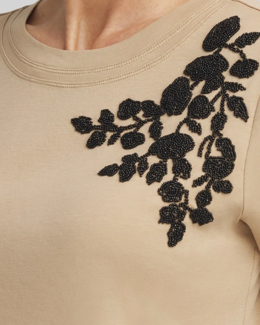 Hot Touch Of Cool™ Embellished Placed Floral Tee Tops