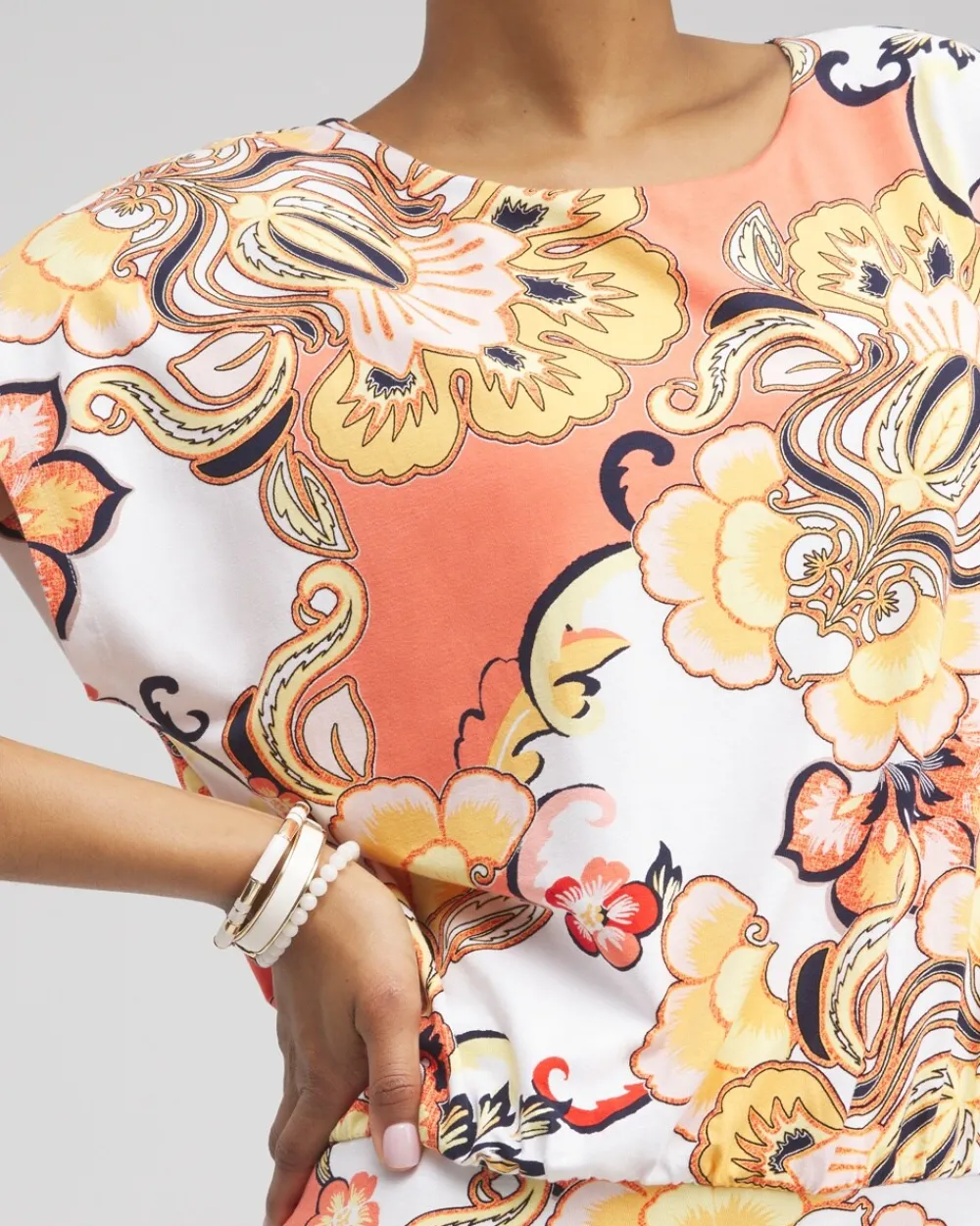 Shop Touch Of Cool™ Floral Banded Hem Tee Tops