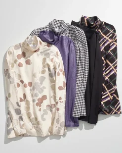 Flash Sale Touch Of Cool™ Foil Sprigs Mock Neck Layering Tee Tops
