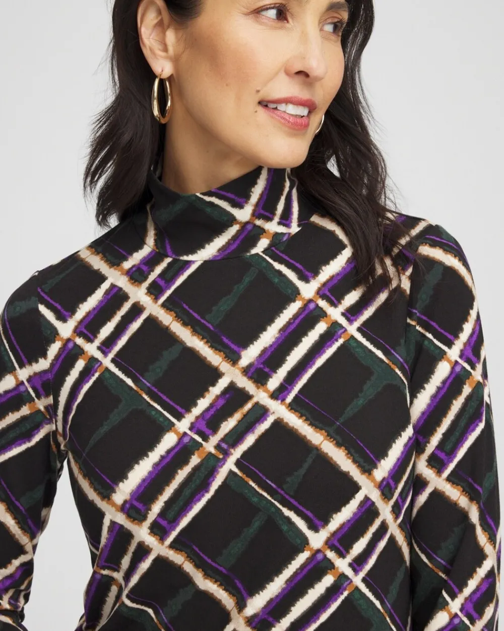Sale Touch Of Cool™ Plaid Mock Neck Layering Tee Tops