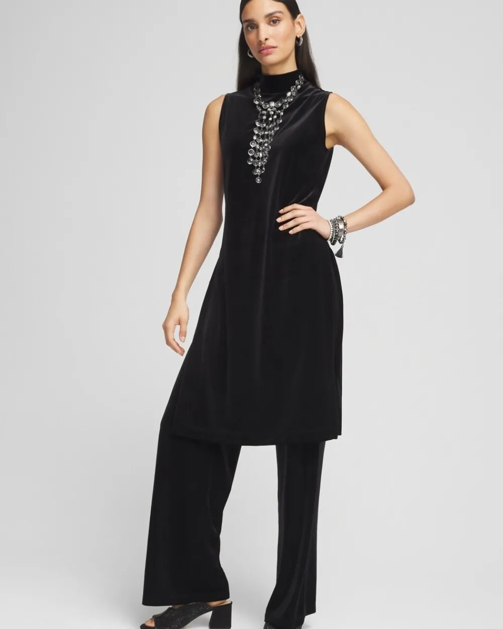 Cheap Travelers™ Maxi Mock-Neck Velvet Tunic Tops