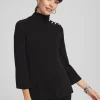 Cheap Travelers™ Mock Neck Diamond Button Tunic Tops