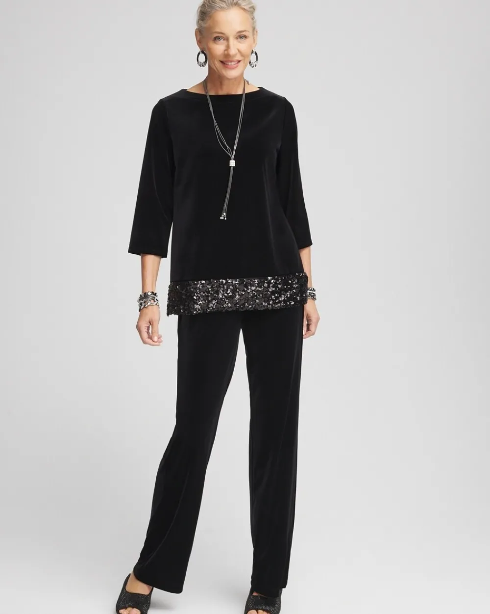 Outlet Travelers™ Velvet Sequin Tunic Tops