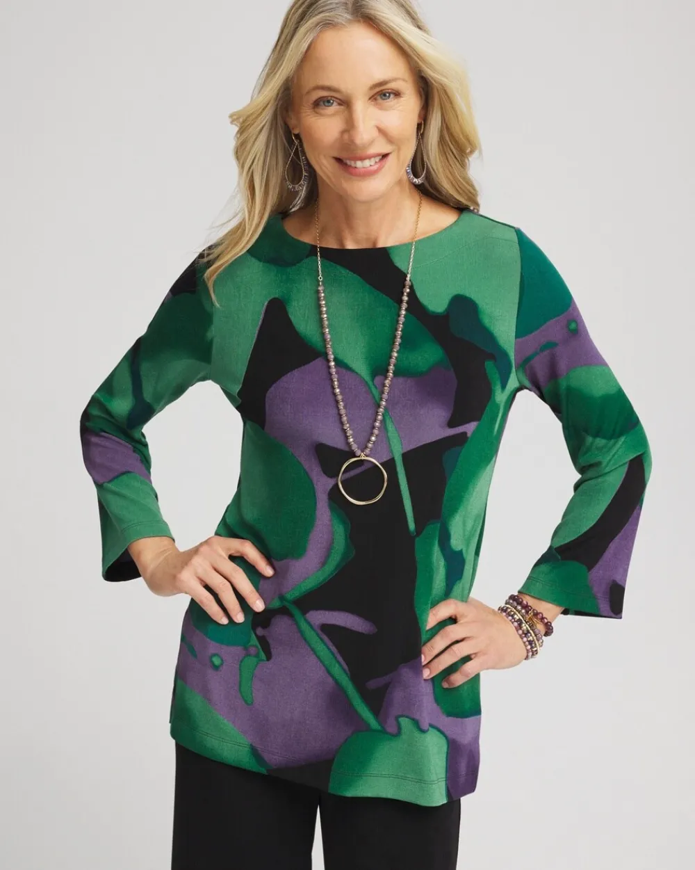 Online Travelers™ Watercolor Bell Sleeve Tunic Tops