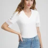 Outlet Trim Detail V-neck Tee Tops