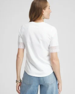 Outlet Trim Detail V-neck Tee Tops