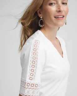 Outlet Trim Detail V-neck Tee Tops