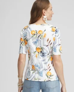 Fashion Tropical Jewel Neck Tee Tops