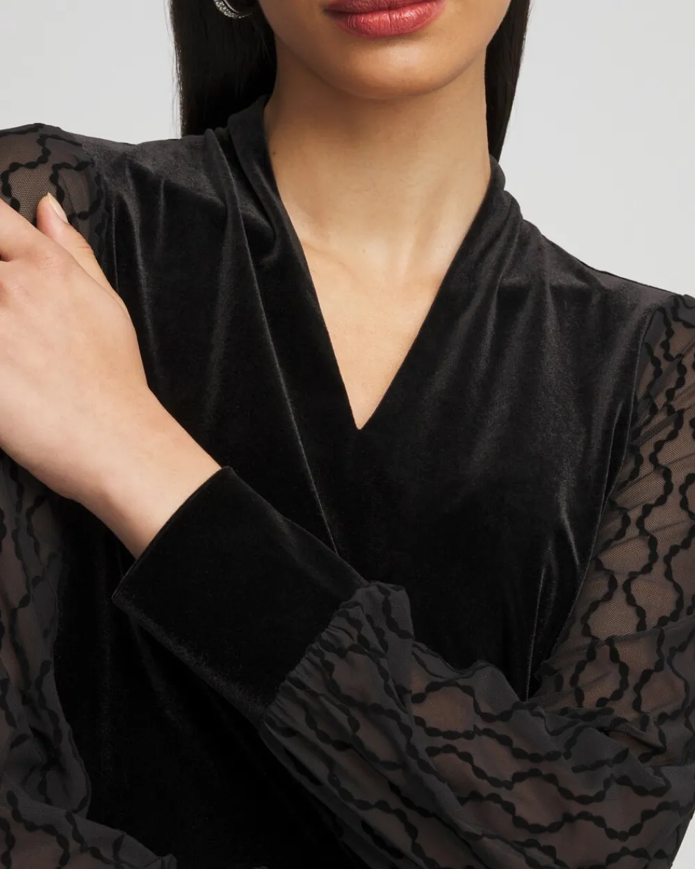 Discount Velvet V-neck Long Sleeve Top Tops | Tees
