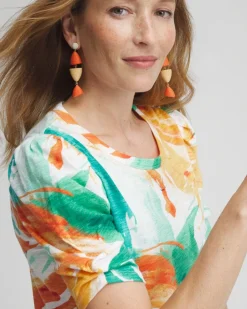 New Watercolor Gathered Elbow Sleeve Tee Tops