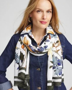 Cheap White Floral Oblong Scarf Scarves