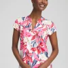 Sale Zenergy® UPF Floral Cap Sleeve Polo Tops