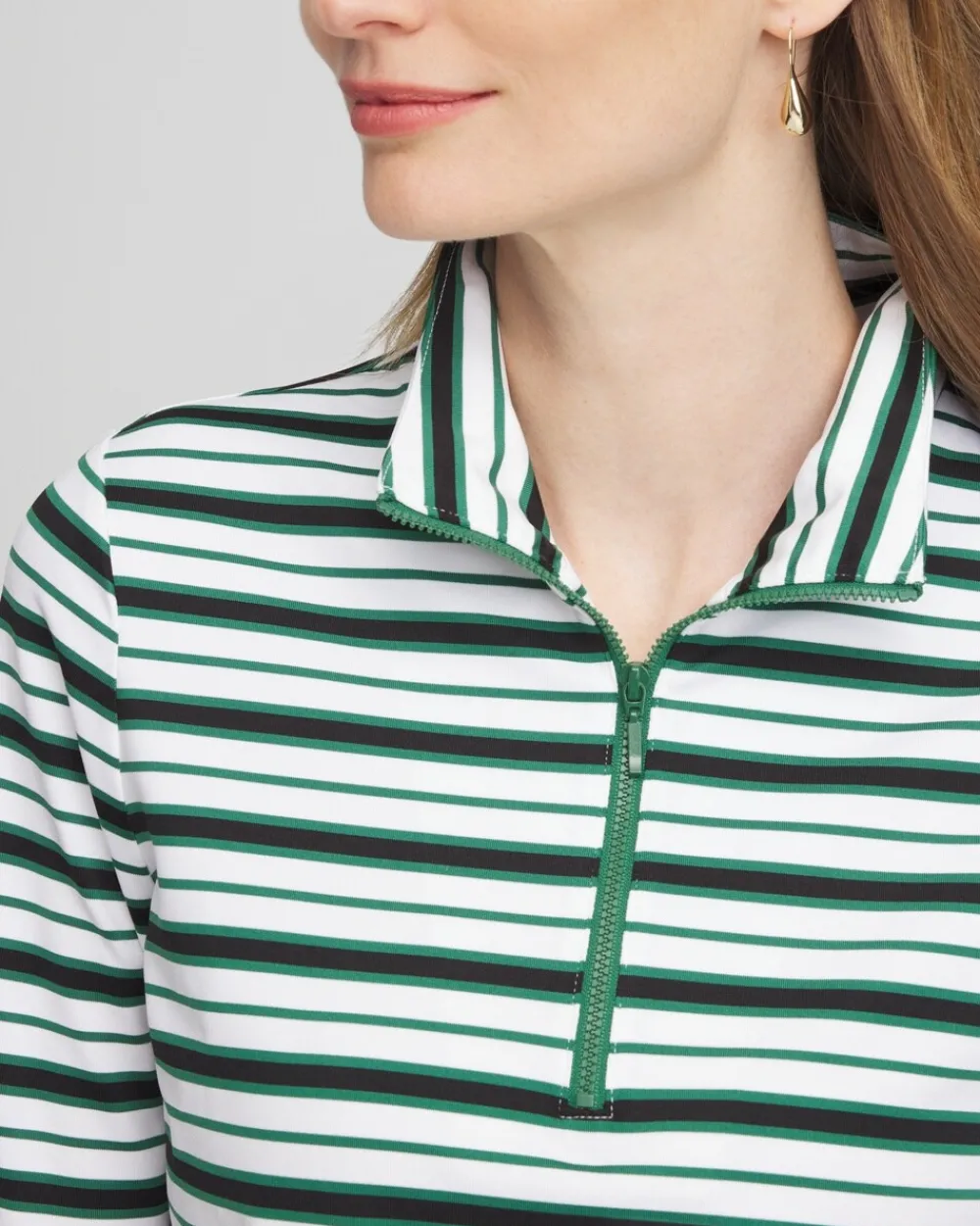 New Zenergy® UPF Striped Mock Neck Golf Top Tops